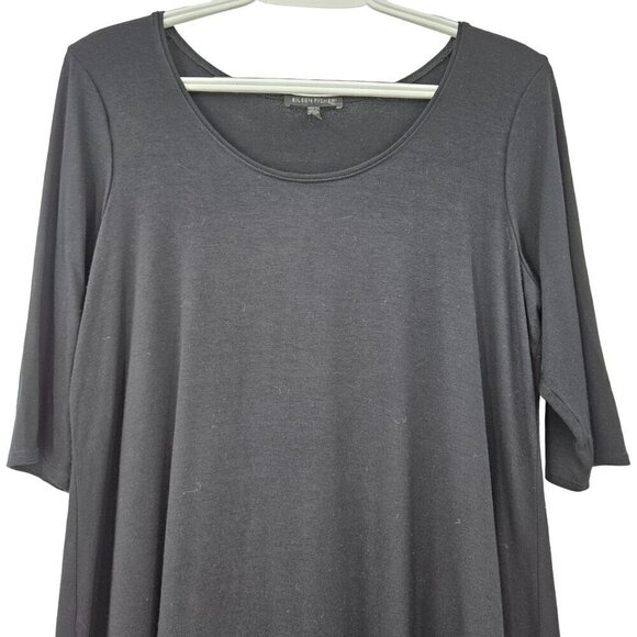 Eileen Fisher Jersey Knit Scoop Neck Tunic Top Black Women’s Size M Minimalist - Picture 3 of 9